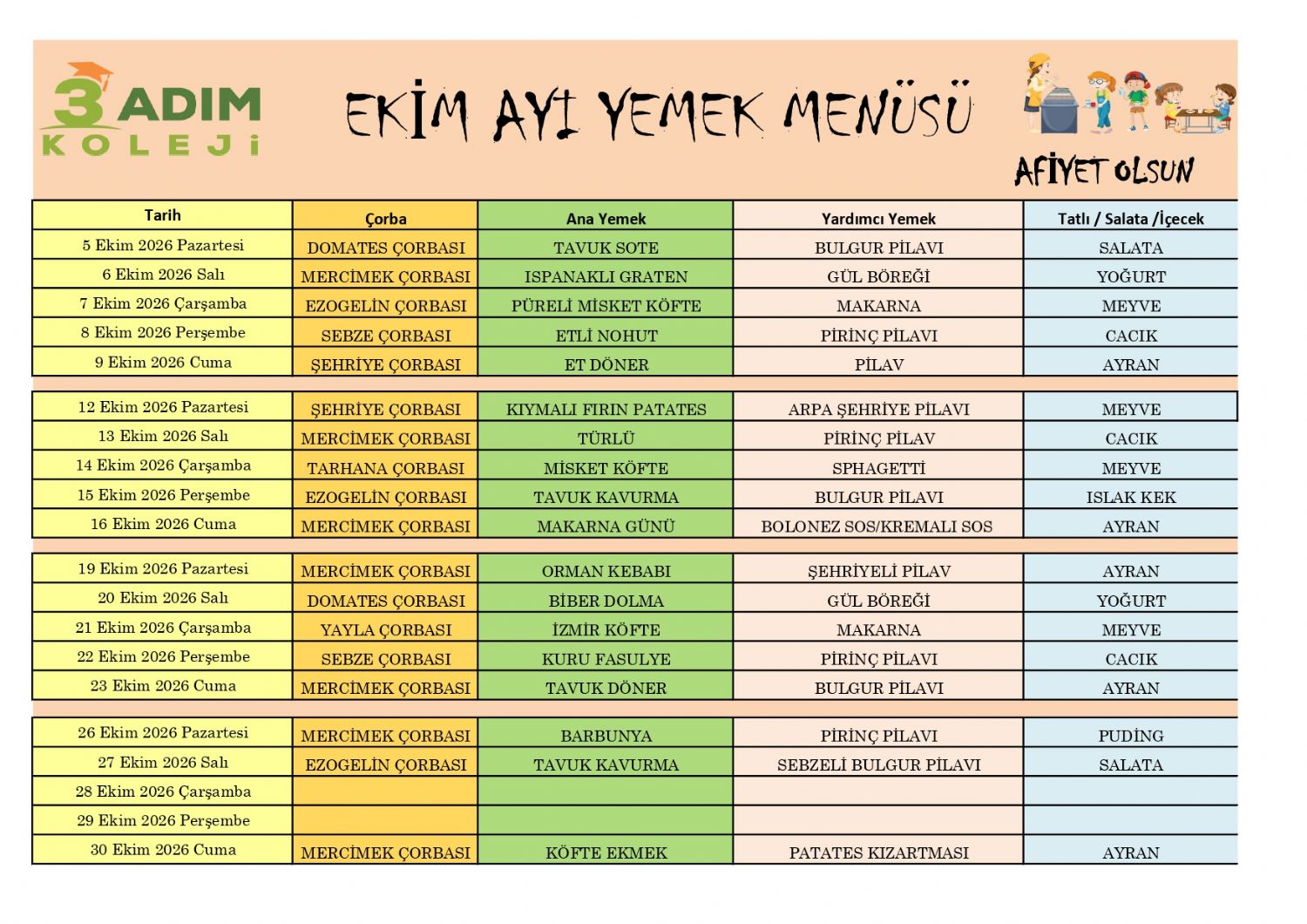 EK�M YEMEK L�STES�